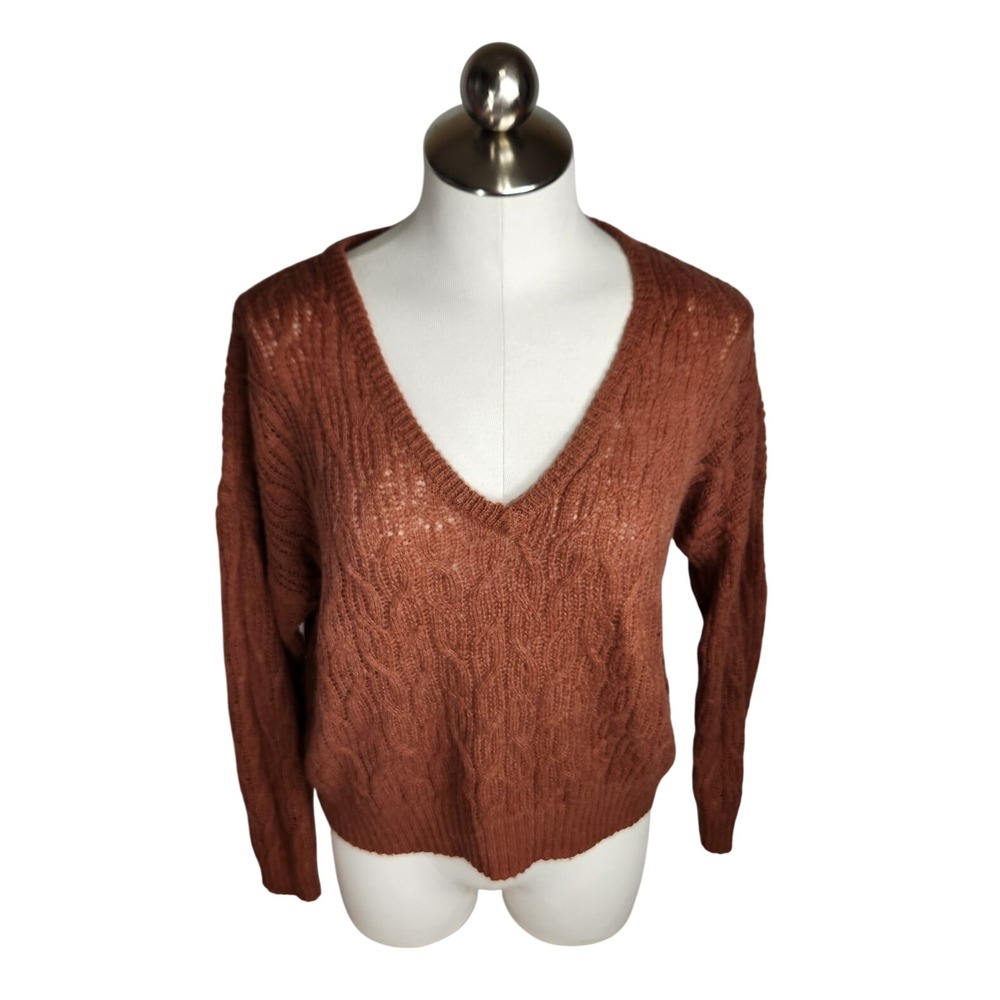 Madewell Alna Sweater Women S Ground Clove Alpaca Blend V-Neck Cable Knit Fall